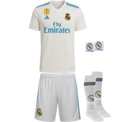 تصویر کیت باشگاهی رئال مادرید طرح کریستیانو رونالدو فصل 2017/18 سایز بچگانه و بزرگسال به همراه جوراب و مچبند 