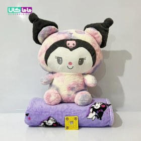 تصویر عروسک کرومی آبرنگی با پتوی طرح دار بنفش 50 سانتیمتر 