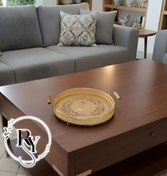 تصویر سینی چوبی گرد دسته دار طلایی 