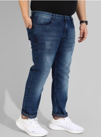 تصویر جین مردانه کلاسیک آبی با شستشوی متوسط و فیت معمولی برند instafab plus Men's Classic Blue Medium-Washed Regular Fit Denim Jeans