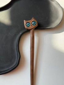 تصویر گیره مو کانزاشی چوبی جغد 