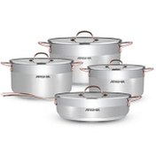 تصویر سری قابلمه ۸ پارچه استیل عرشیا مدل SS064-2156 Arshia steel pot series of 8, model SS064-2156