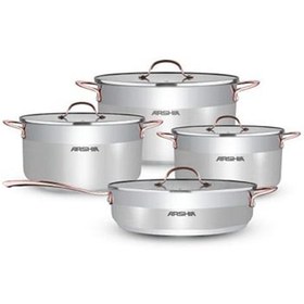 تصویر سری قابلمه ۸ پارچه استیل عرشیا مدل SS064-2156 Arshia steel pot series of 8, model SS064-2156