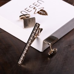 تصویر دکمه سردست و گیره کراوات طلایی NESEN کد NT11 