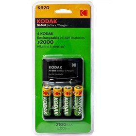 تصویر شارژر باتری کداک مدل K620 همراه با 4 عدد باتری قلمی KODAK K620 CHARGER WITH AA*4