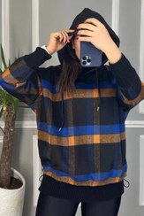 تصویر هودی پشمی کلاهدار ترکیبی با بافت 