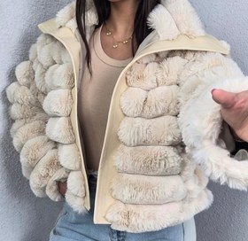 تصویر کاپشن خز و چرم زنانه - قهوه ای عسلی / فری سایز Fur and leather jackets