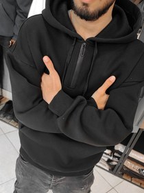 تصویر هودی مردانه نیم زیپ بیسیک اورسایز سوپر پنپه Men's Basic Half-Zip Hoodie, Super Fleece Fabric, Oversized Fit