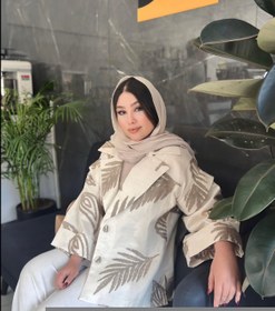 تصویر کت زنانه جنس لینن مدل اَپلیکه برجسته طرحدار Coat linen zanane model barjeste