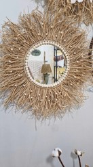 تصویر دیوارکوب رافیا آینه مهره چوبی 