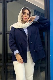 تصویر کت زنانه با آستر سورمه ای کد (7147) Women's jacket with navy lining