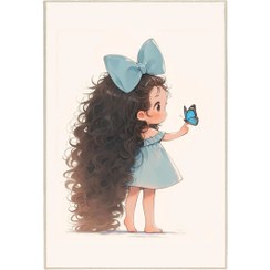 تصویر فرش ماشینی اتاق کودک اورکوم طرح دختر و پروانه کد kids_9021 