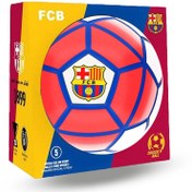 تصویر توپ فوتبال چرمی بارسلونا کیفیت عالی جعبه ای - قرمز سفید High quality leather soccer ball with Barcelona club box