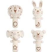 تصویر جغجغه سوسیسی نوزادی رنگ کرم طرح حیوانات kakiblin 