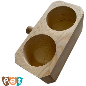 تصویر دانخوری پرنده شهرپت دوقلو چوبی Shahrpet Wooden Bird Food Bowl