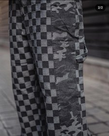 تصویر شلوار بگ مردانه کاستوم شطرنجی بغل چریکی کاستوم مشکی Black Guerrilla checkered custom bag pants