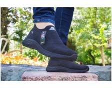 تصویر کتونی اسکیچرز جورابی مشکی مدل راحتی + بند هدیه 