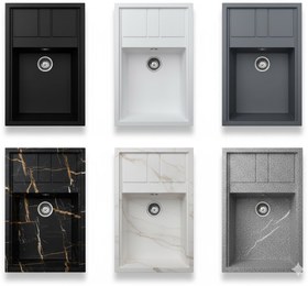 تصویر سینک گرانیتی لوتوس مدل L101 سایز ۵۰×۸۰ | تک لگن سینی‌دار، مقاوم و ضدخش با مواد ترک + سیفون - مشکی Lotus Granite Sink Model L101 – Size 50×80 | Single Bowl with Drainer, Made with Turkish Materials + Siphon Included