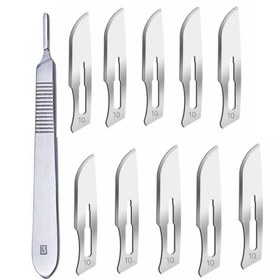 تصویر ست درما پیلینگ شامل ۱۰ تیغ و دسته شماره ۳ 