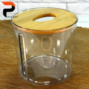 تصویر جا دستمال کاغذی اکرولیک دودی درب بامبو مدل گرد 