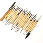 تصویر ابزار مجسمه سازی حرفه ای دسته چوبی مجموعه 22 عددی 