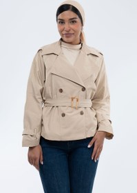 تصویر کت بارانی یقه انگلیسی کرم Goretex jacket with English collar,cream