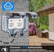 تصویر پریز بارانی ضدآب و ضد گرد و غبار آلمانی Beizkna IP66 (بار آمازون) Beizkna Outdoor Socket IP66 Waterproof Socket with Switch Indicator Light, Wall Socket Wet Room Surface-Mounted Protective Contact Garden Socket Dustproof Weatherproof Outdoor Socket with Hinged Lid