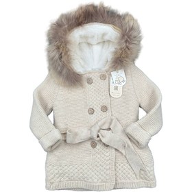 تصویر پالتو بافت کرکدار کلاه خز کرم Baby mio fluffy coat code: 5003