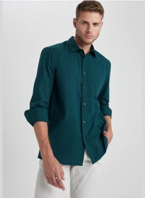 تصویر پیراهن مردانه با یقه پولویی بافت دار آستین بلند برند Defacto Man Polo Neck Woven Long Sleeve Shirt