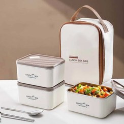 تصویر ظرف غذا لانچ باکس ۳ تیکه مربعی با کیف عایق 