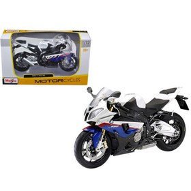 تصویر موتور سیکلت اسباب بازی سفید/قرمز/آبی بی. ام و S1000RR محصول Maisto . Maisto 1/12 BMW S1000Rr Motorcycle, White/Red/Blue Multi