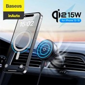 تصویر پایه نگهدارنده و شارژر بی‌سیم گوشی موبایل بیسوس مدل MagPro Series BS-CW02 Baseus MagPro Series Magnetic Wireless Charging Car Mount Air Vent Version 15W Cosmic Black C40164100121-00