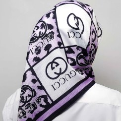 تصویر مینی اسکارف نخی دخترونه بنفش طرح گوچی 