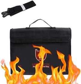 تصویر Rubik Large Capacity Fireproof Briefcase Bag with Covered Zipper and Shoulder Strap for Fire Safety Security of A4 Documents Laptop Macbook Cash Money Passports Cards for Home Office (38x28) Black 