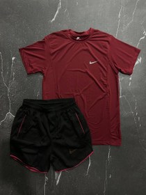 تصویر پکیج کد S1962 شامل تیشرت + شلوارک با تم زرشکی 