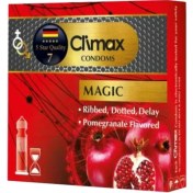 تصویر کاندوم خاردار تاخیری کلایمکس مدل مجیک با رایحه انار بسته ۳ عددی 