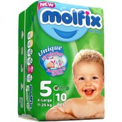 تصویر پوشک کامل بچه با تکنولوژی 3 بعدی سایز 5 خیلی بزرگ بسته 10 عددی مولفیکس Molfix 3D Tecnology X-Large Diaper Size 5 Pack Of 10