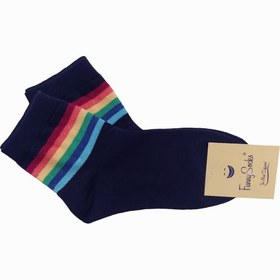 تصویر جوراب نیم ساق نخی طرح رنگین کمان funny socks فانی ساکس کد NB-420 سرمه ای 