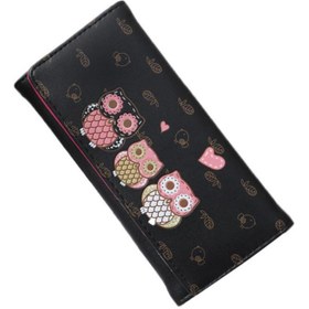 تصویر Women Long Wallet Cartoon Owl Embroidered Cute Card Holder Bag Coin Purse Clutch Black 