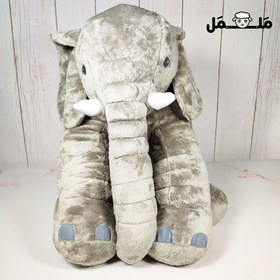 تصویر عروسک طرح فیل بالشتی مدل mommy elephant ارتفاع 60 سانتی متر خاکستری عروسک مدل mommy elephant