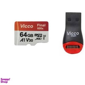 تصویر کارت حافظه microSDHC ویکو من مدل Extre600X کلاس 10 استاندارد UHS-I U3 سرعت 90MBps ظرفیت 64گیگابایت همراه با کارت خوان 