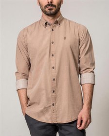 تصویر ​پیراهن مردانه قهوه ای راه راه Ebra 