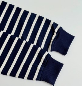 تصویر دورس داخل کرکی نرم حوله ای راه‌راه پل اند بیر وارداتی اسپانیایی | پینترستی لش راه راه سرمه ای سفید | زنانه و مردانه | کد ۷۸ - لارج 