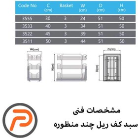 تصویر سبد چند منظوره کف ریل سه طبقه پلاتین 