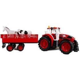 تصویر ماشین اسباب بازی تراکتور مزرعه قدرتی همراه حیوانات برند درج سایز بزرگ رنگ قرمز 