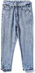 تصویر شلوار ANYTOY شلوار جین مردانه کوتاه، شلوار جین نخی گشاد برای نوجوانان، شلوار مردانه معمولی (رنگ: Hortel ، سایز: 27) 