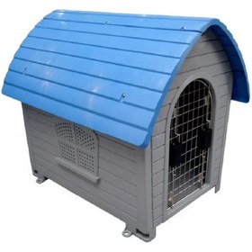 تصویر خانه سگ سقف شیروانی همراه در فلزی قفل دار 