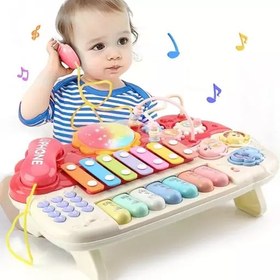 تصویر اسباب بازی پیانو 6 کاره موزیکال و چراغدار آموزشی صورتی Electric Musical Piano Toy 