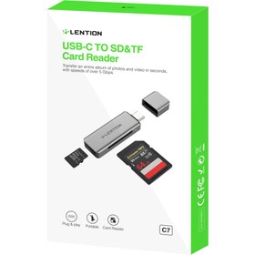 تصویر تبدیل USB-C به SD و Micro SD لنشن مدل C7 