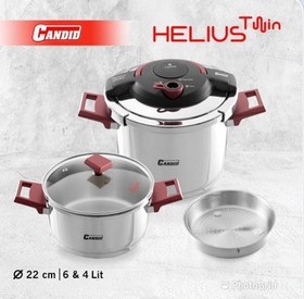 تصویر زودپز دودسته کاندید مدل هلیوس با درب پیرکس _ زرشکی ا two-set candidate for helios model with pyrex-crimson lid two-set candidate for helios model with pyrex-crimson lid